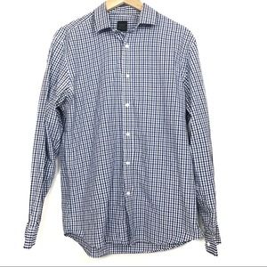 Oxford New York Men’s Button Down Dress Shirt Blue Checkered Pattern Size 34/35